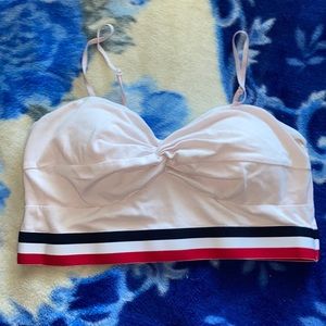 White Bottom Striped Crop Top! Size Large! Adjustable Straps!